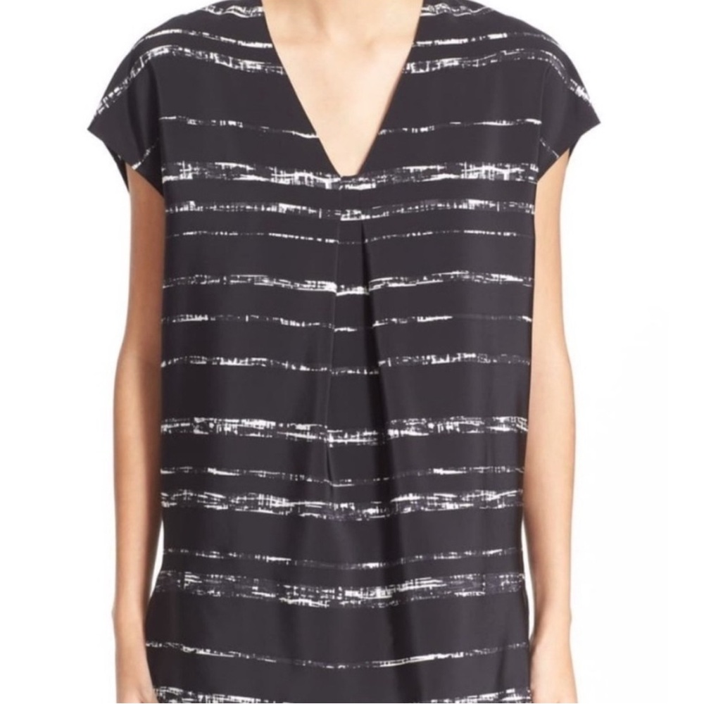 Vince Women’s Shadow Stripe Silk Tunic‎ Top Black/White Medium Sleeveless Long
